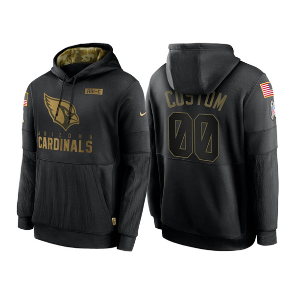 Men's Arizona Cardinals Black 2020 Customize Salute to Service Sideline Therma Pullover Hoodie